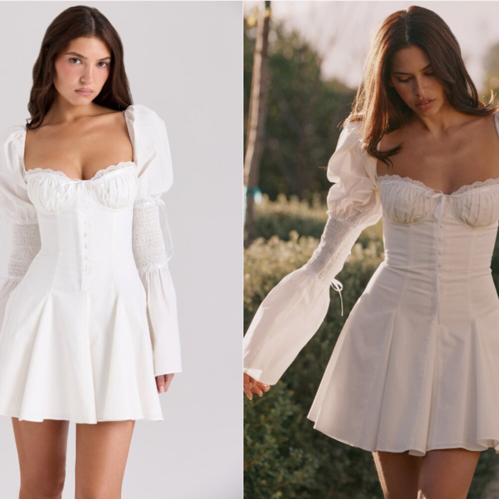 House of CB Ellerie white cotton flute sleeve mini dress NWOT